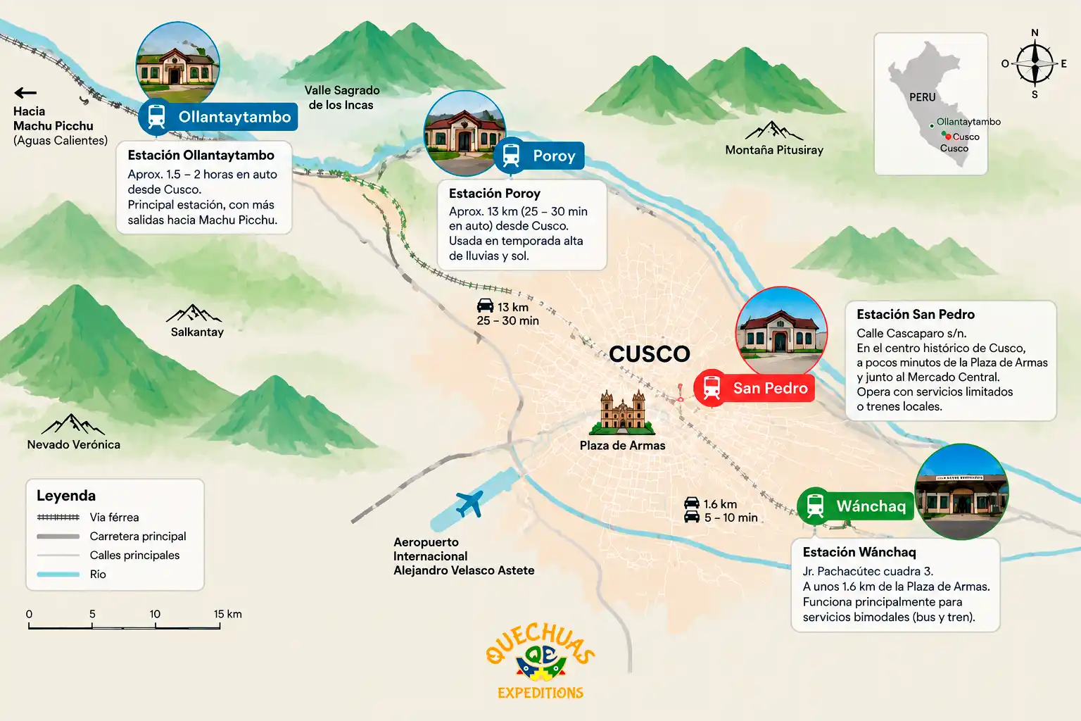 mapa de las estaciones de tren en Cusco